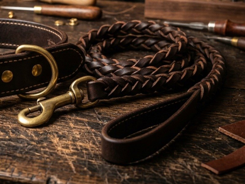 Braided Full-Grain Leather Field Dog Leash & Tracking Lead (6ft)